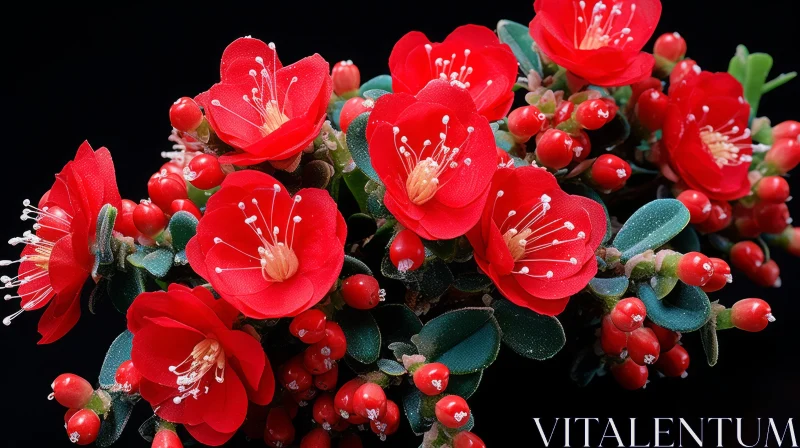 Stunning Red Flowers on Bold Black Backdrop AI Image