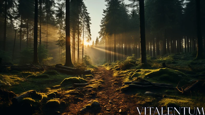 Sunlit Forest Path at Dawn - British Topographical Landscape AI Image