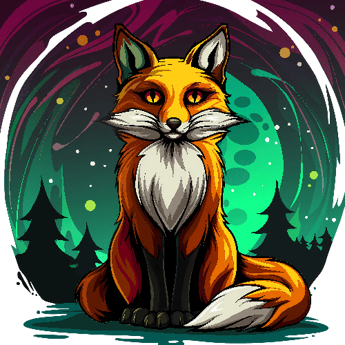 Whimsical Cartoon Fox Under Starry Sky Vector Illustration