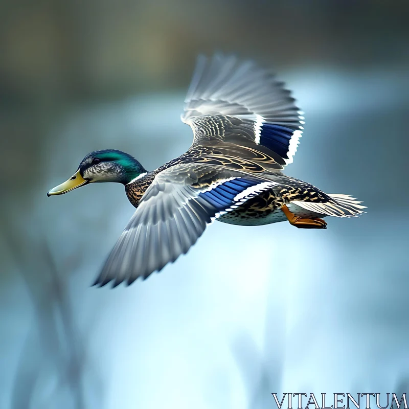 AI ART Mallard Duck Flying over Water