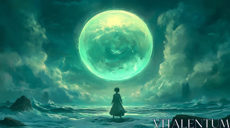 Turquoise Moon and Ocean View AI Image