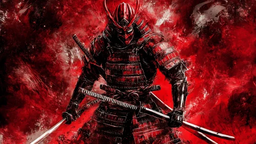 Red Armored Samurai with Dual Swords