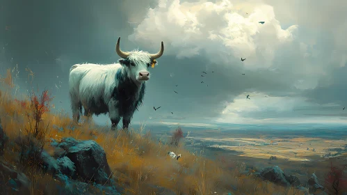 Majestic Bull in Expansive Landscape