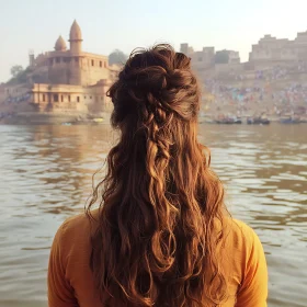 Riverside View with Woman and Architecture