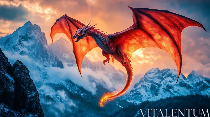 AI ART Soaring Dragon Above Snowy Peaks