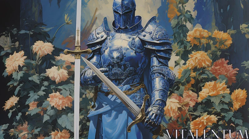 AI ART Armored Knight and Floral Arrangement Art