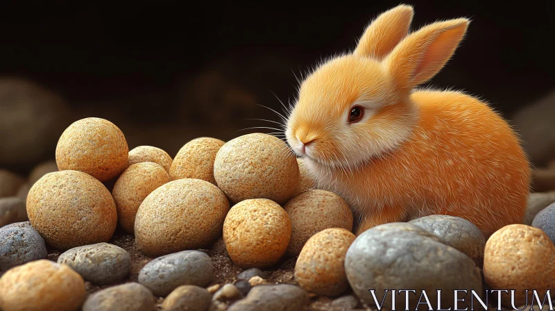 Golden Rabbit and Natural Stones AI Image