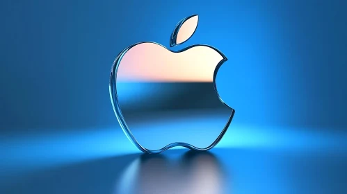 Glass Apple Logo on Blue Background