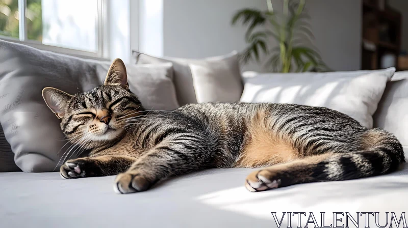 Sleeping Tabby Cat at Home AI Image