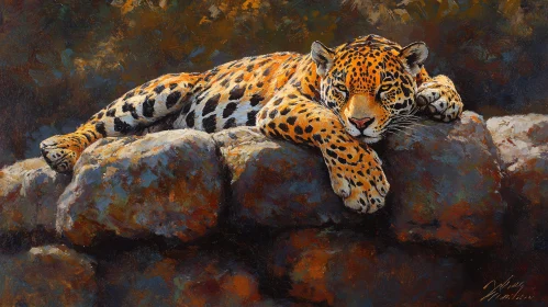 Leopard Resting in Nature Painting
