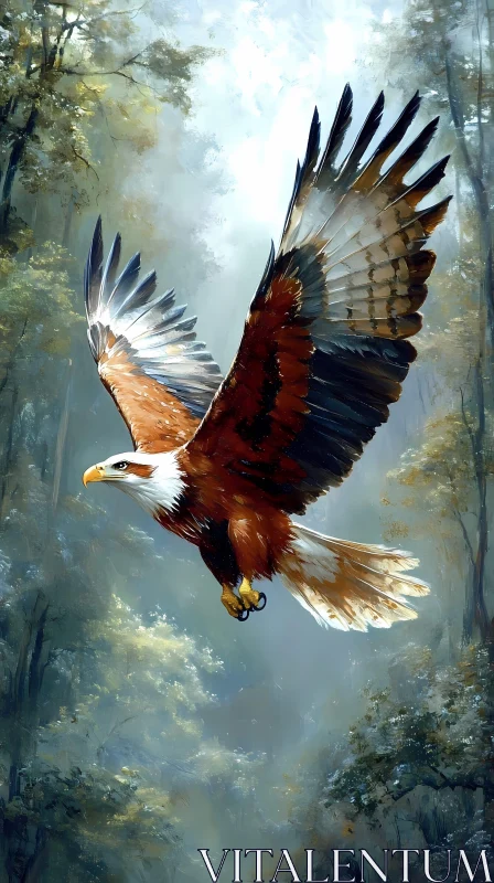 Freedom in Flight: Eagle in Woods AI Image