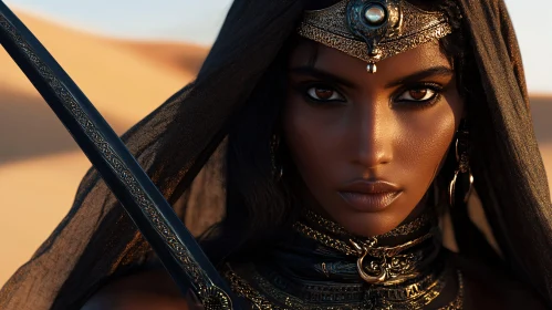 Female Warrior in Desert Landscape