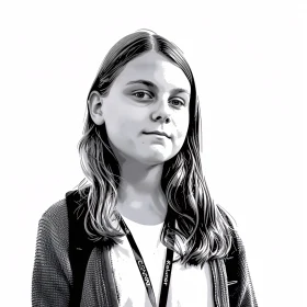 Greta Thunberg Black and White Portrait Illustration