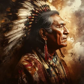 Profile of Native American Man in Traditional Dress