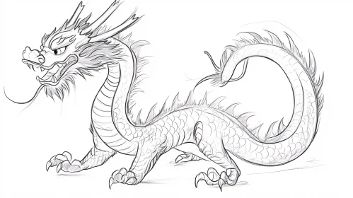 Detailed Dragon Line Art