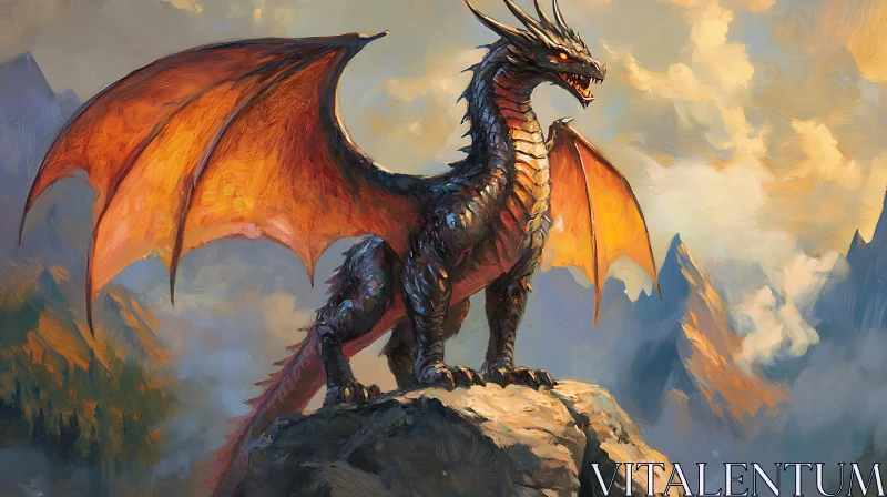 AI ART Fantasy Dragon on Rocky Outcrop