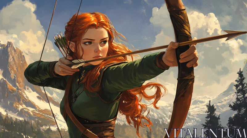 AI ART Redhead Archer Taking Aim