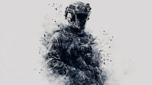 Camouflage Soldier in Grayscale