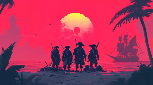 Silhouette of Pirates at Sunset