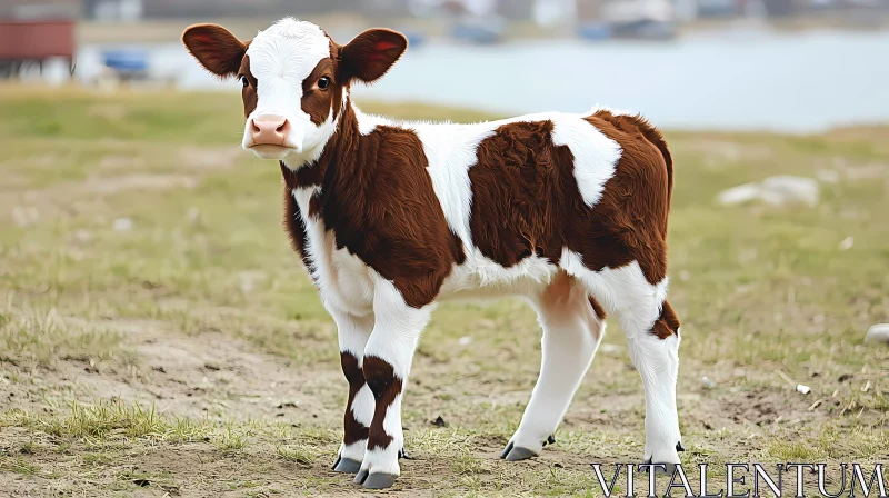 Young Calf in Natural Setting AI Image