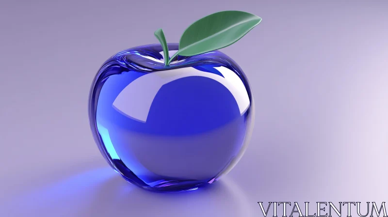 AI ART Blue Glass Apple with Green Leaf