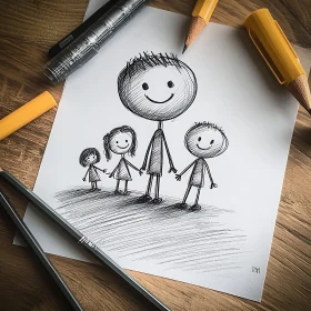 Simple Family Drawing on Paper