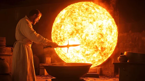 Forge Master at Work with Blazing Sun