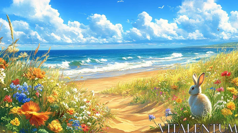 AI ART Seaside Bliss with Rabbit