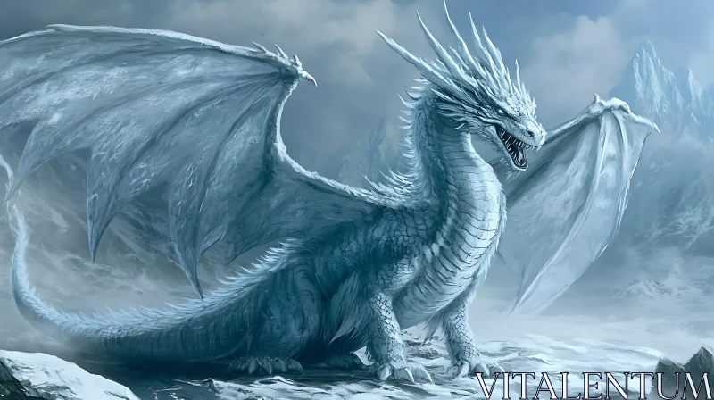 AI ART Frozen Dragon on Snowy Peak