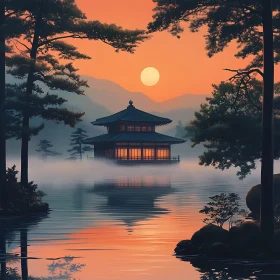 Sunset Serenity: Temple Reflection