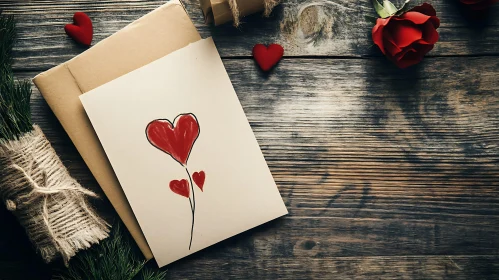 Rustic Love Card on Wooden Table