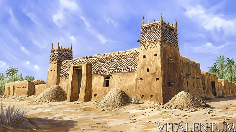 AI ART Ancient Adobe Building in Desert Landscape