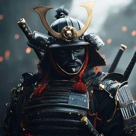 Samurai Warrior Portrait with Skull Emblem