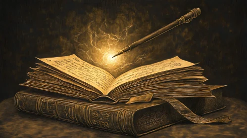 Antique Book with Pen and Light