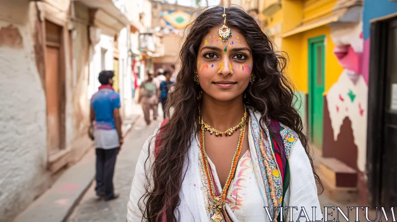 Colorful Portrait of a Woman with Face Paint AI Image