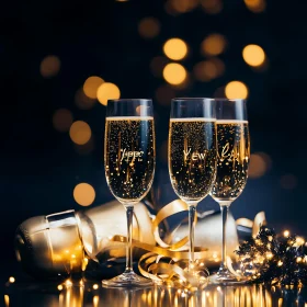 Golden Champagne Flutes New Year Celebration