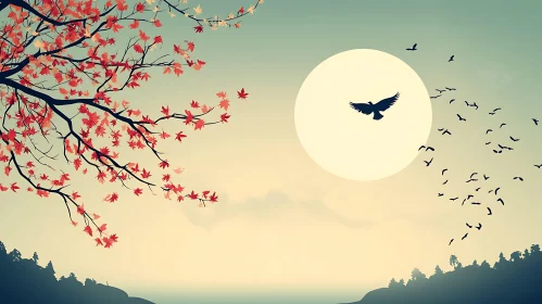 Peaceful Sunset Bird Silhouette