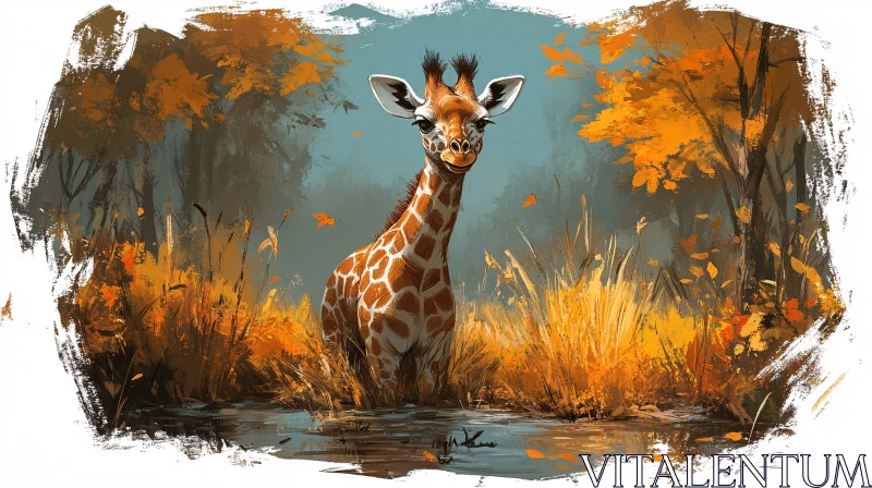 Golden Foliage and Giraffe AI Image