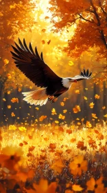 Eagle Soaring Amongst Autumn Leaves