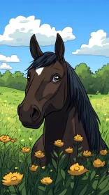 Nature's Harmony with Horse and Flowers