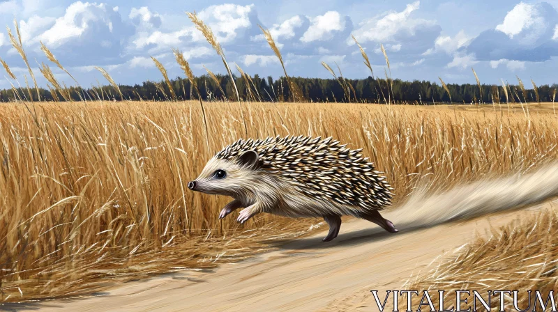 AI ART Hedgehog in Motion Amidst Nature