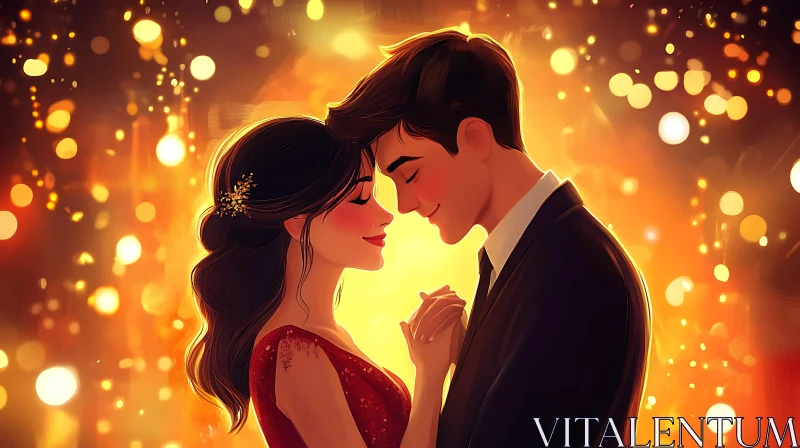 AI ART Serene Couple Embracing in Bokeh Lights