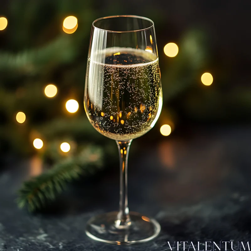 Sparkling Champagne Glass with Bokeh Lights AI Image