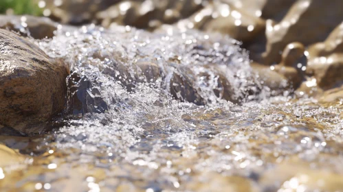 Water Flow and Rocks Close-Up