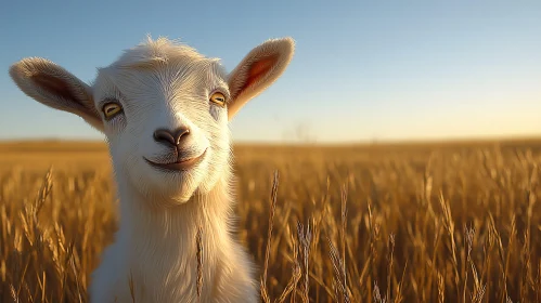 Smiling Goat in Sunset Field