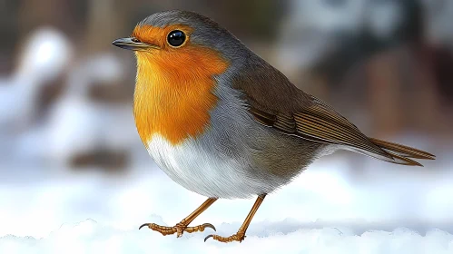 Winter Robin on Snow