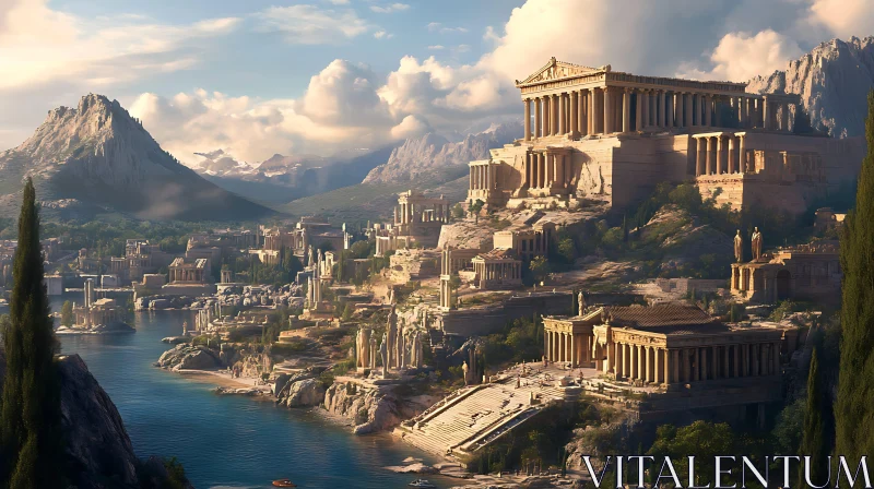 Seaside Ancient City Architectural Marvel AI Image