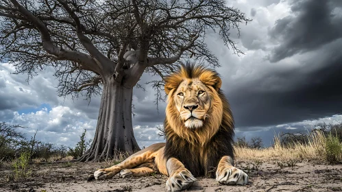 Lion under the tree