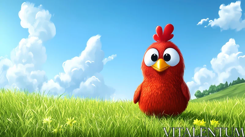 Red Cartoon Chicken AI Image