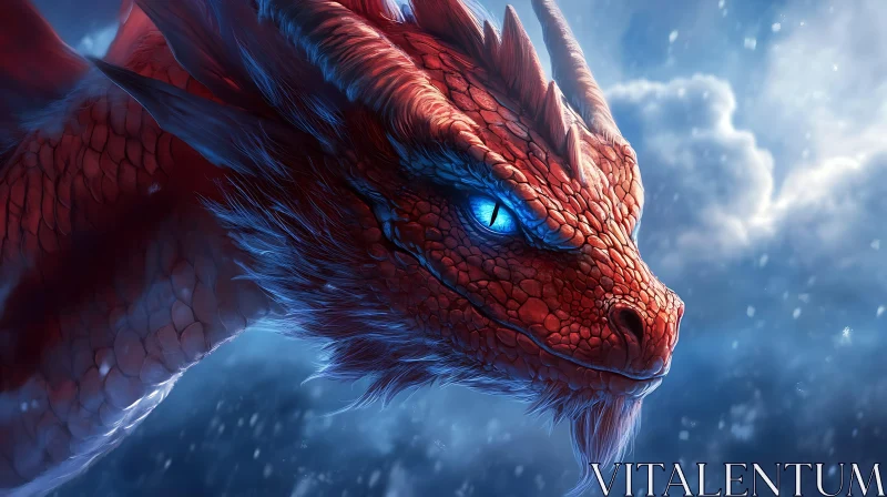 Red Dragon Head with Blue Eyes AI Image